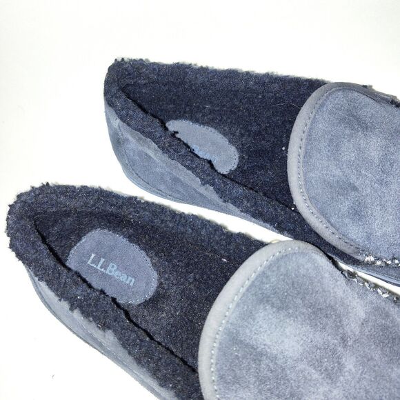 L.L. Bean ID301052 Blue Suede Mountain Slipper Fleece Lined Slip On Mens 10 M - Picture 8 of 10